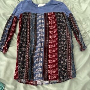 Multicolor Long Sleeve Kids Casual Dress